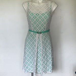 Mint Green Dress with White Lace Overlay